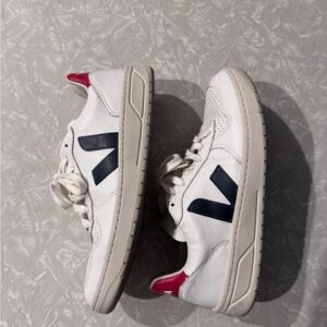 Veja White and Navy Sneakers